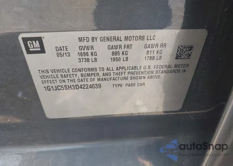 2013 Chevrolet Sonic Lt Auto from USA, damaged, VIN 1G1JC5SH3D4224639